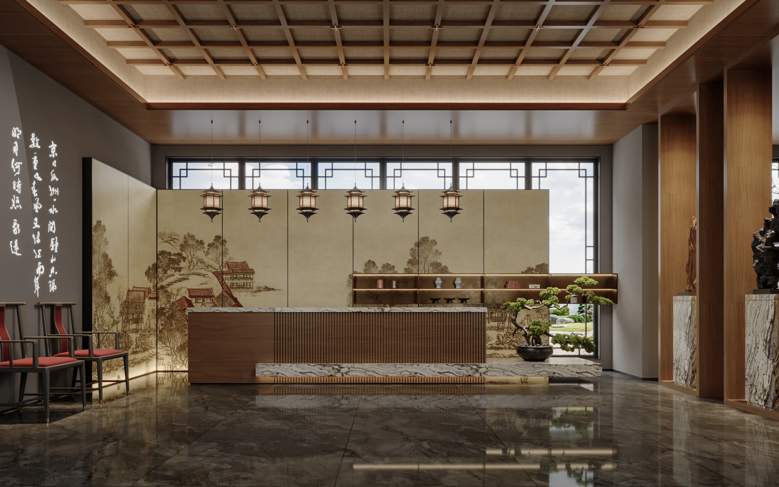 Reception lobby Interior scene74 3D Model .c4d .max .obj .3ds .fbx .stl .blend 