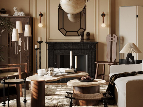 Modern living room interior scenes 1 3D Модель