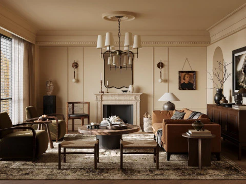 Cenas interiores de sala de estar moderna 4 Modelo 3D