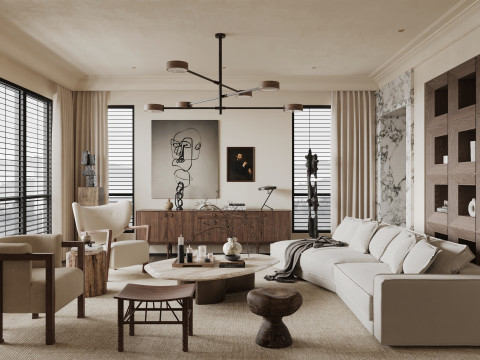 Modern living room interior scenes 5 3Dモデル