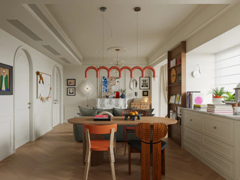 リビングルーム・ダイニングルームのインテリアシーン6 3Dモデル