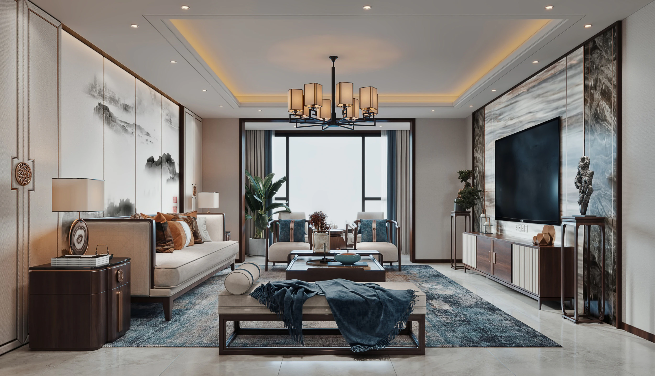 Chinese living room interior scenes 27 3D Model .c4d .max .obj .3ds .fbx .stl .blend 