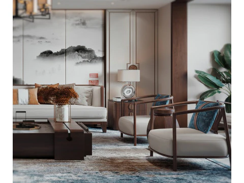 Chinese living room interior scenes 27 3D Model