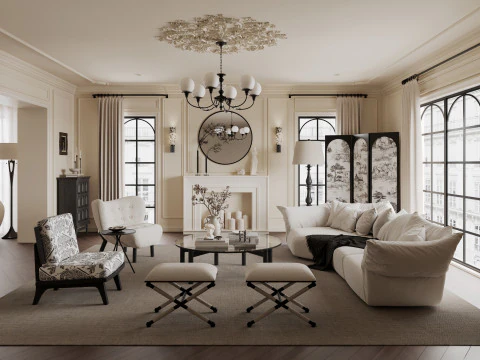 豪華なリビングルームのインテリアシーン2 3Dモデル