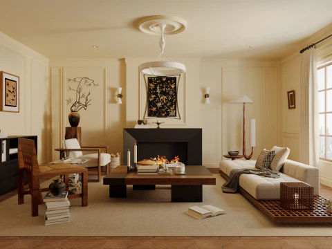 Роскошный интерьер гостиной, сцена6 3D Модель