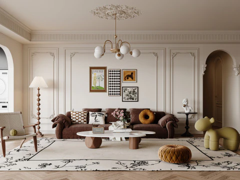 Роскошный интерьер гостиной, сцена20 3D Модель