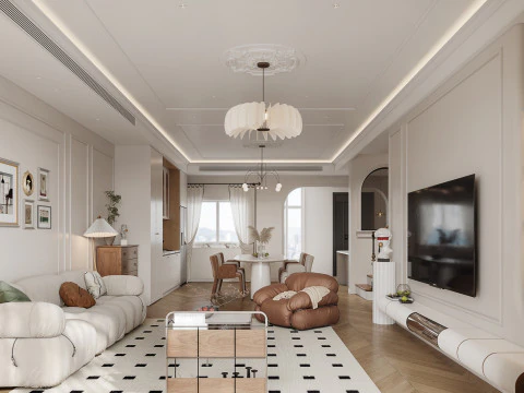 Роскошный интерьер гостиной-столовой, сцена21 3D Модель