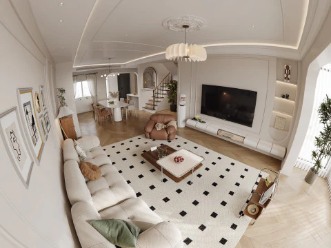 Luxurious living room dining room interior scene21 3D Model