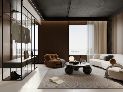 豪華なリビングルームダイニングルームインテリアシーン22 3Dモデル