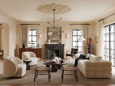 豪華なリビングルームダイニングルームインテリアシーン23 3Dモデル