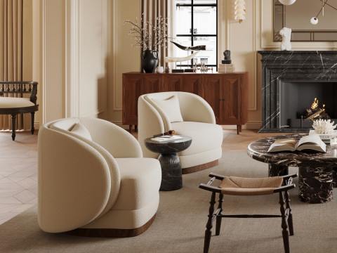 Luxurious living room dining room interior scene23 3D Модель