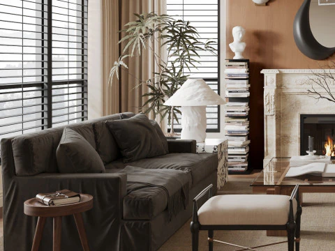 Luxurious living room dining room interior scene24 3D Model