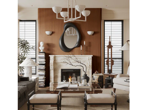 Luxurious living room dining room interior scene24 3D Model