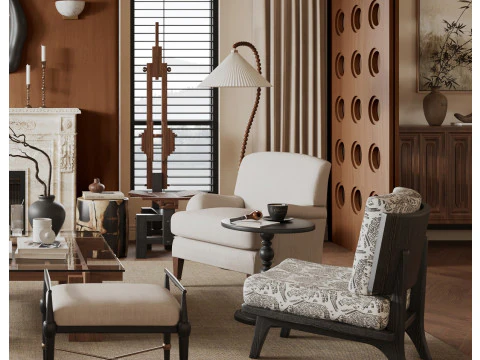 Luxurious living room dining room interior scene24 3D Model