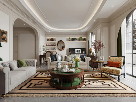 Роскошный интерьер гостиной-столовой, сцена27 3D Модель