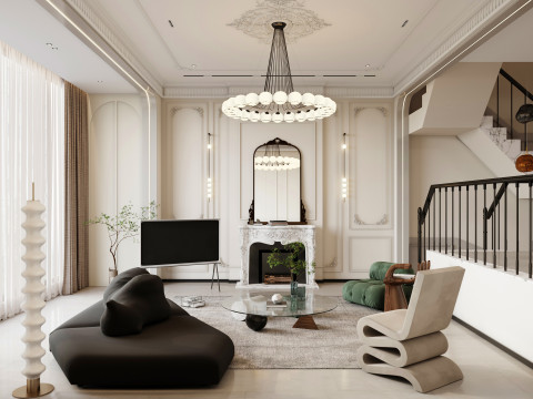 Luxurious living room dining room interior scene28 3D मॉडल