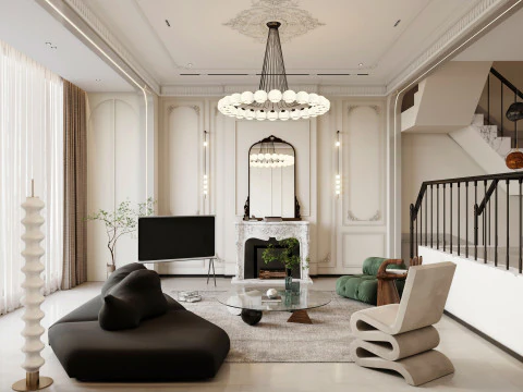 Luxe woonkamer eetkamer interieur scene28 3D Model