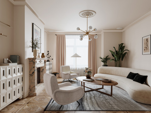 Luxurious living room dining room interior scene30 3D मॉडल