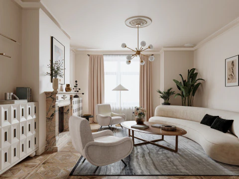 豪華なリビングルームダイニングルームインテリアシーン30 3Dモデル