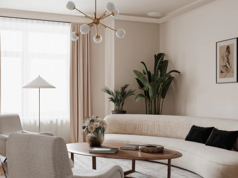 豪華なリビングルームダイニングルームインテリアシーン30 3Dモデル