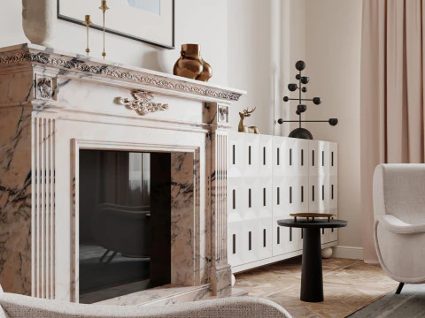 豪華なリビングルームダイニングルームインテリアシーン30 3Dモデル