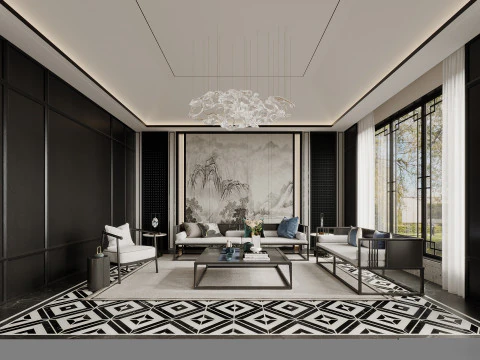 Сцена интерьера китайской гостиной 11 3D Модель