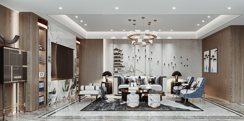 Chinese living room interior scene16 3D 模型 .c4d .max .obj .3ds .fbx .stl .blend 