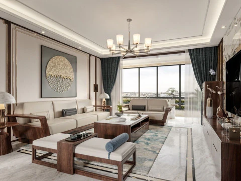 中国のリビング ルーム インテリア シーン 18 3Dモデル