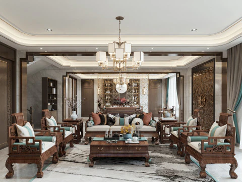 중국 거실 식당 침실 인테리어 scene20 3D 모델