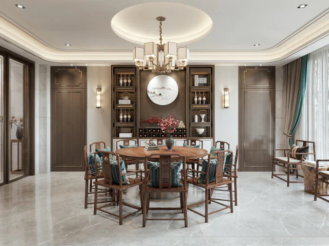 Chinese living room dining room bedroom interior scene20 3D Model