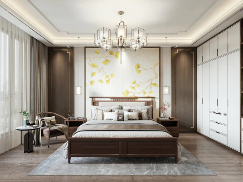 Chinese living room dining room bedroom interior scene20 3D Model