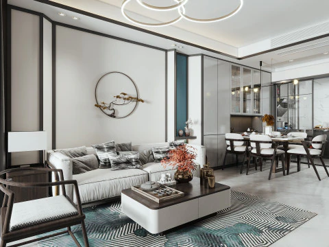 Soggiorno sala da pranzo camera da letto scena interna24 Modello 3D