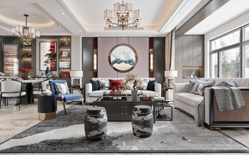 Chinese living room dining room interior scene25 3D मॉडल .c4d .max .obj .3ds .fbx .stl .blend 