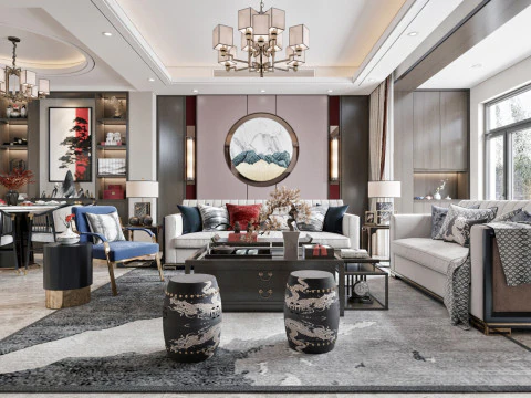 중국 거실 식당 인테리어 scene25 3D 모델