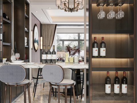 Chinese living room dining room interior scene25 3D मॉडल
