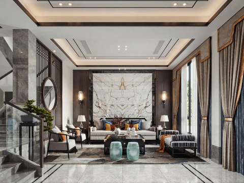 중국 거실 식당 인테리어 scene29 3D 모델