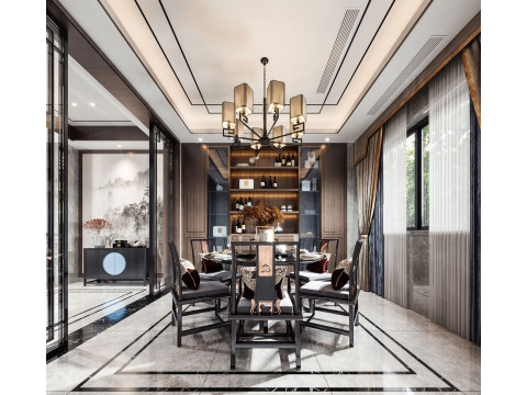 Chinese living room dining room interior scene29 3D मॉडल