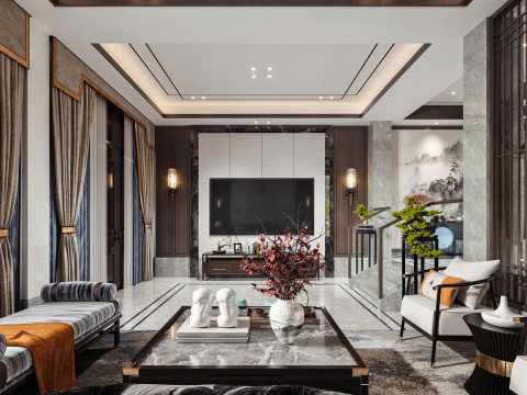 Chinese living room dining room interior scene29 3D मॉडल
