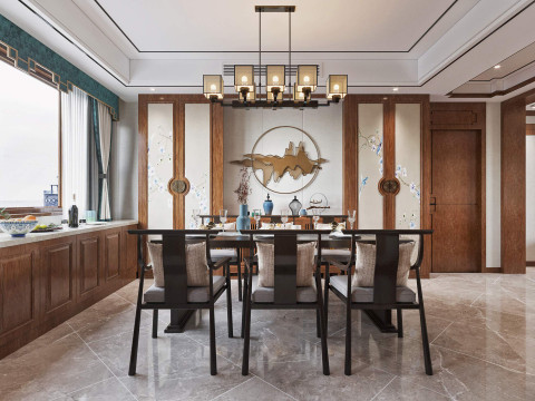 Chinese living room dining room interior scene30 3D 模型