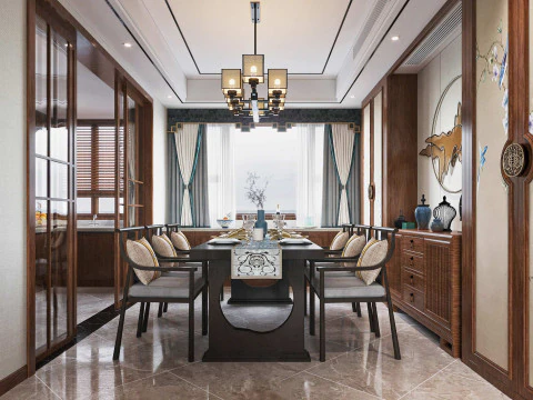 Chinese living room dining room interior scene30 3D Model