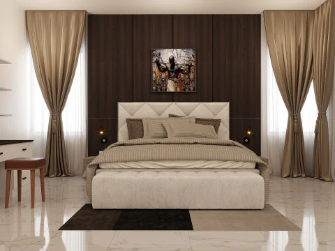 SCHLAFZIMMER, TV-GERÄT, BETT UND GARDEROBE 3D Modell