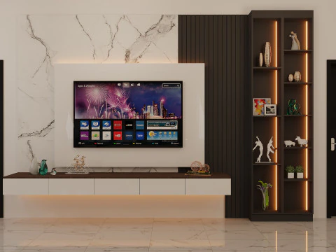 BEDROOM TV UNIT BED AND WARDROBE 3D Model