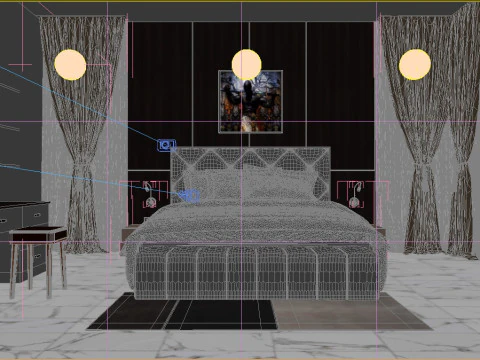 BEDROOM TV UNIT BED AND WARDROBE 3D Model