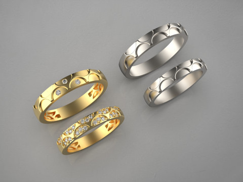 Couple wedding band ring -1 3D Print Model