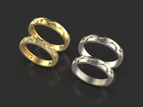 Couple wedding band ring -1 3D Print Model