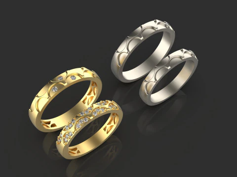 Couple wedding band ring -1 3D Print Model
