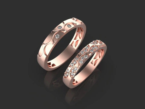 Couple wedding band ring -1 3D Print Model