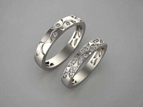 Couple wedding band ring -1 3D Print Model