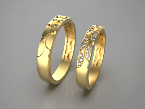 Couple wedding band ring -1 3D Print Model