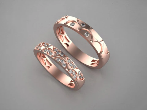 Couple wedding band ring -1 3D Print Model